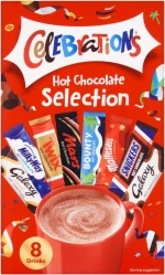 Celebrations Hot Chocolate Sachets 25g x 8 Hot Chocolate Gift Set Featuring Galaxy, MilkyWay, Twix, Mars, Bounty, Maltesers, Snickers and Galaxy Caramel